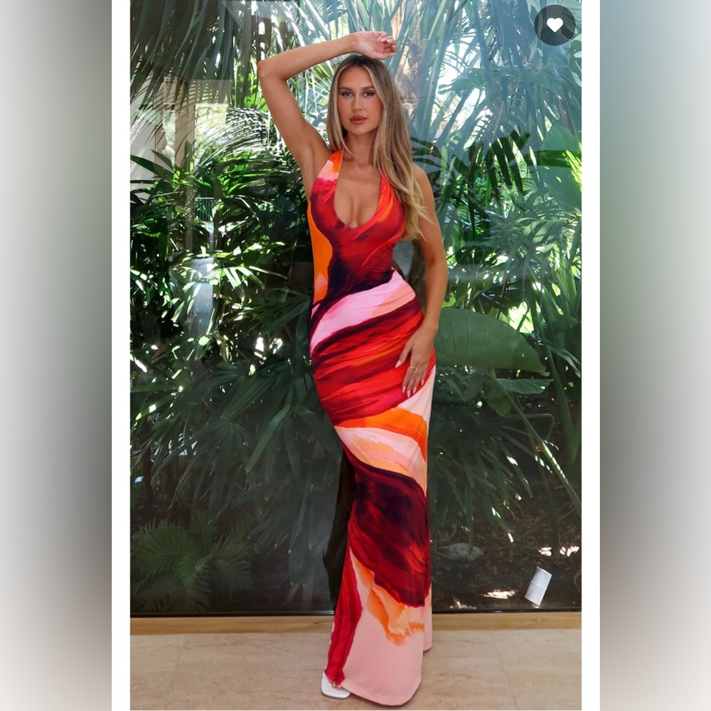 White Fox Boutique Vibrant Red and Pink Maxi Dress